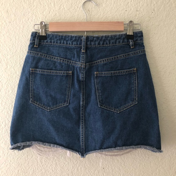 Distressed Blue Jean Denim Mini Skirt size Small Missguided - Picture 4 of 4